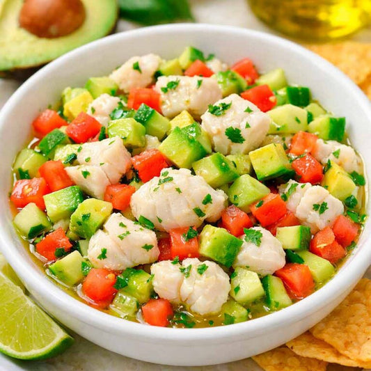 Aguachile de robalo en cubos