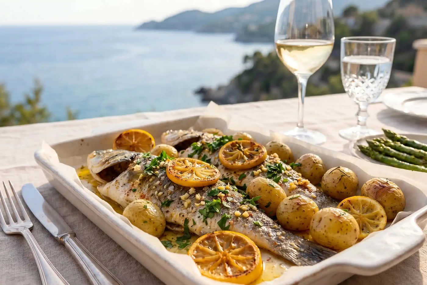 Branzino al Horno con Limón Ajo y Perejil