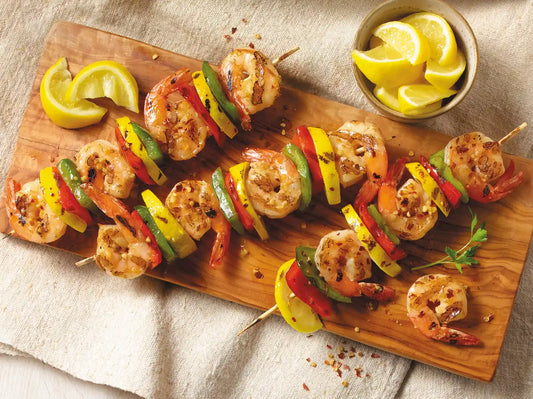 Brochetas de callo y camaron al carbon