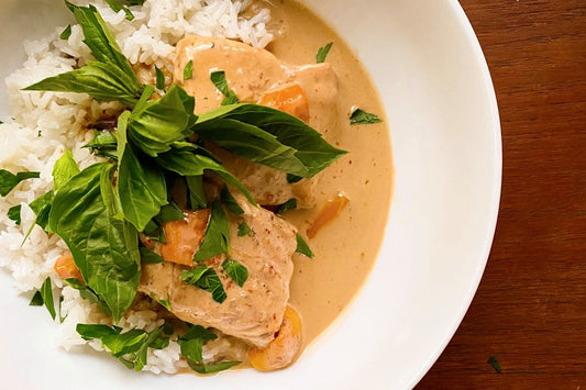 Halibut al curry rojo tailandes