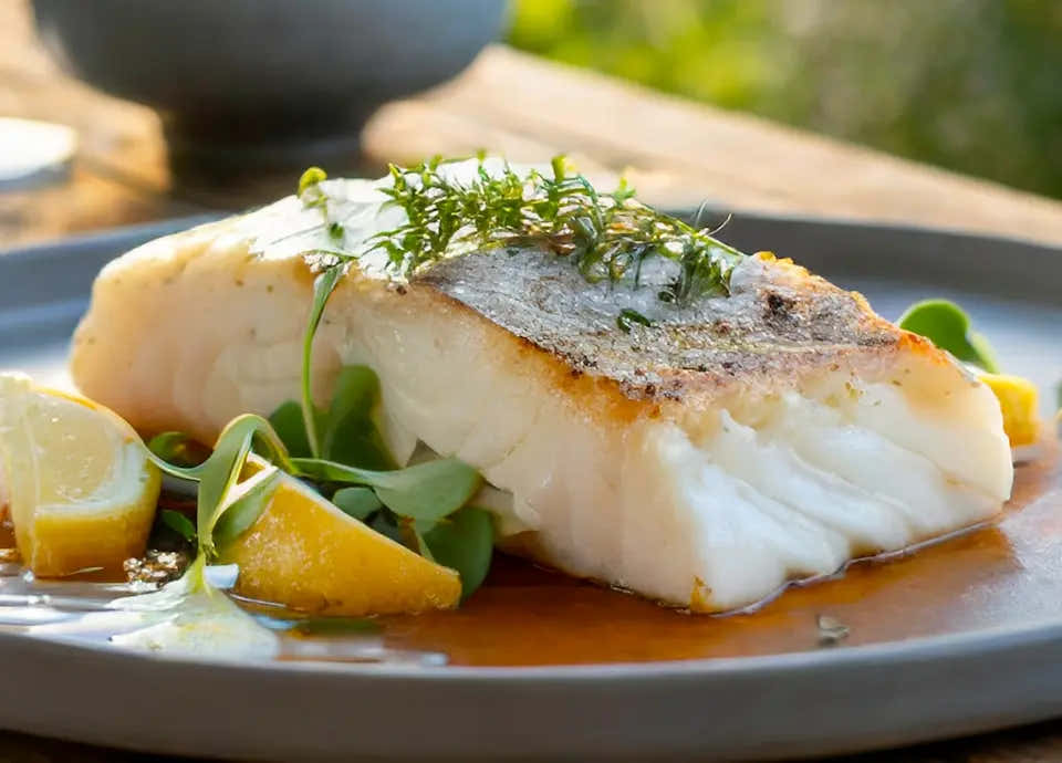 Totoaba a la parrilla con mantequilla de hierbas